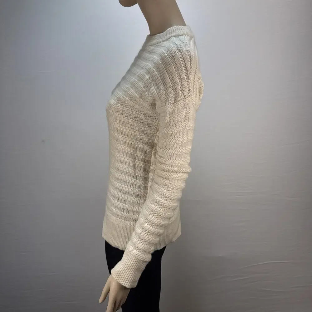 Theory Women Novelty Stripe Cashmere Sweater Size S Ivory Long Sleeve Minimalist